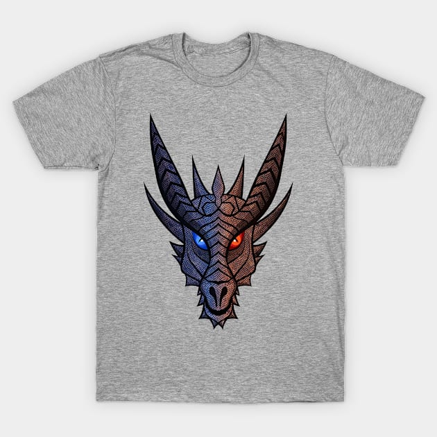 Red and Blue Dragon Face T-Shirt by Teeziner